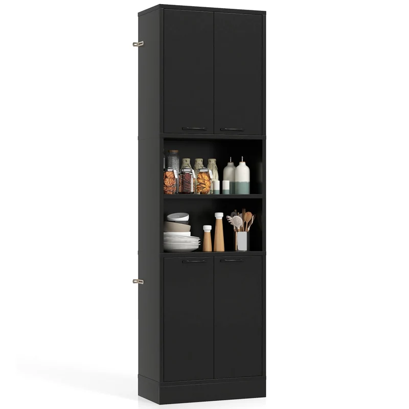 75 Inch Kitchen Pantry Cabinet, Tall Cupboard With Doors And Shelves, Black