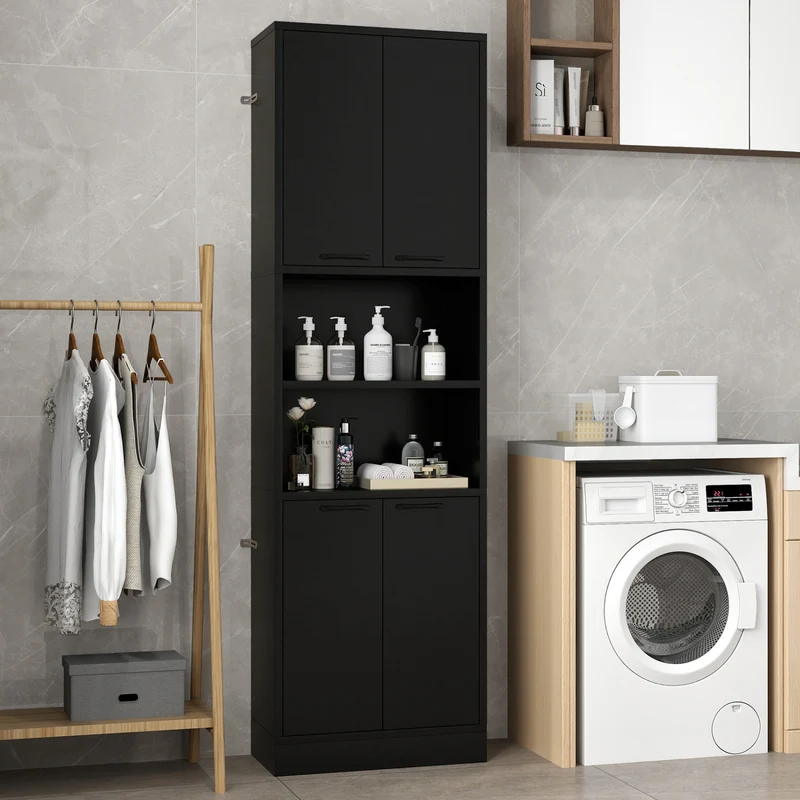 75 Inch Kitchen Pantry Cabinet, Tall Cupboard With Doors And Shelves, Black