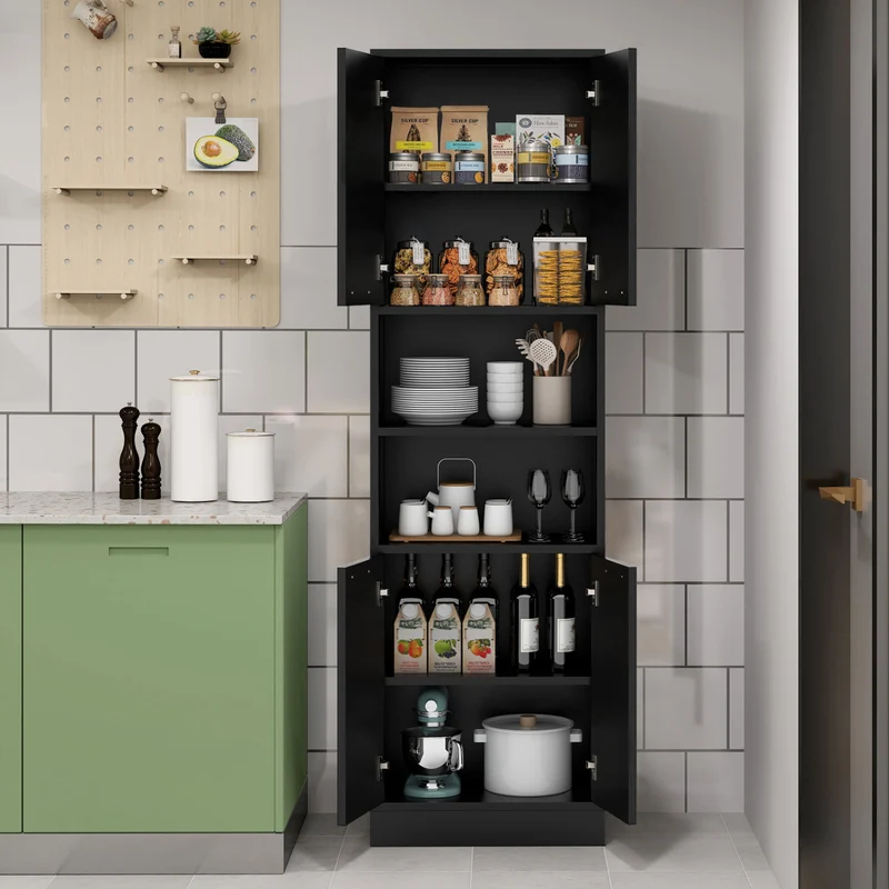 75 Inch Kitchen Pantry Cabinet, Tall Cupboard With Doors And Shelves, Black