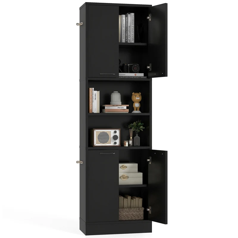 75 Inch Kitchen Pantry Cabinet, Tall Cupboard With Doors And Shelves, Black