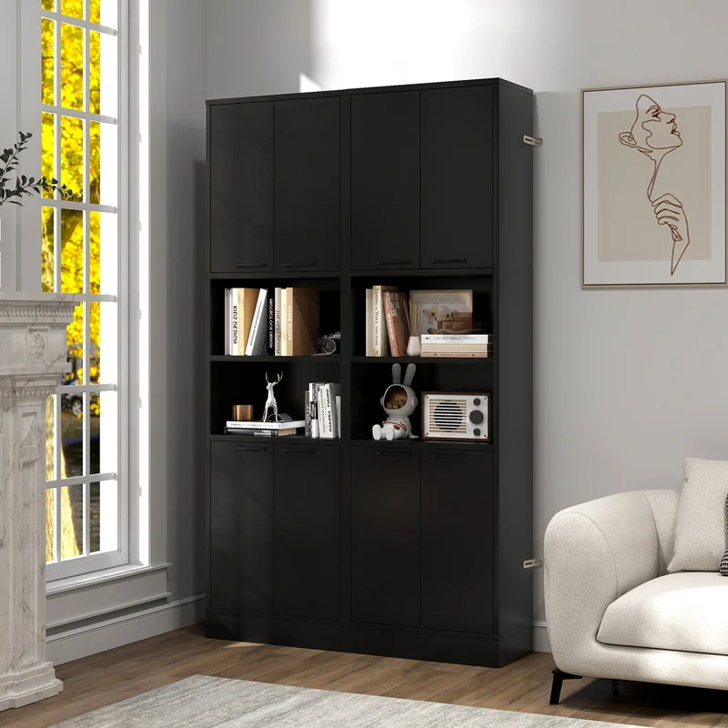 75 Inch Kitchen Pantry Cabinet, Tall Cupboard With Doors And Shelves, Black