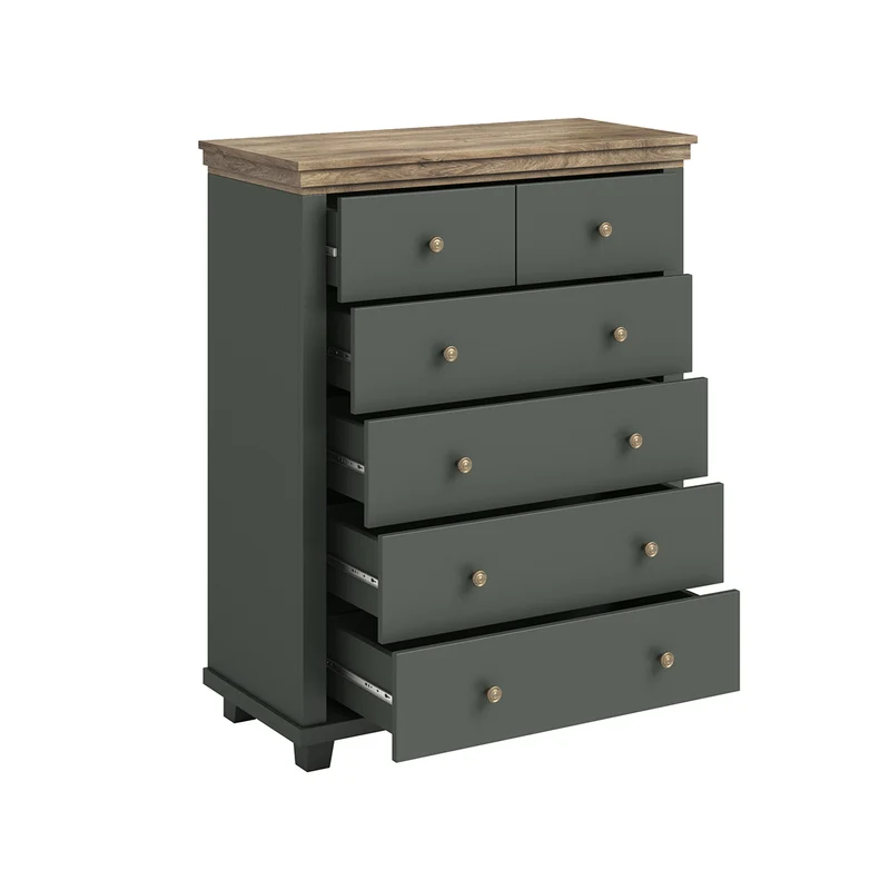 Commode 6 tiroirs Martin Vert et Bois
