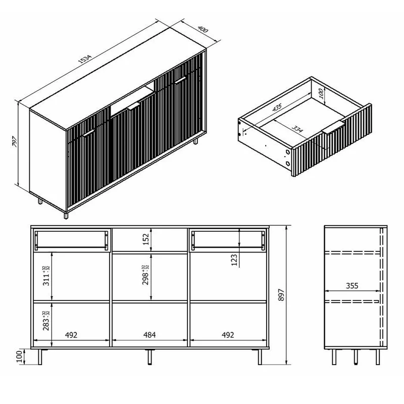 Buffet 3 portes 2 tiroirs Soly Bois