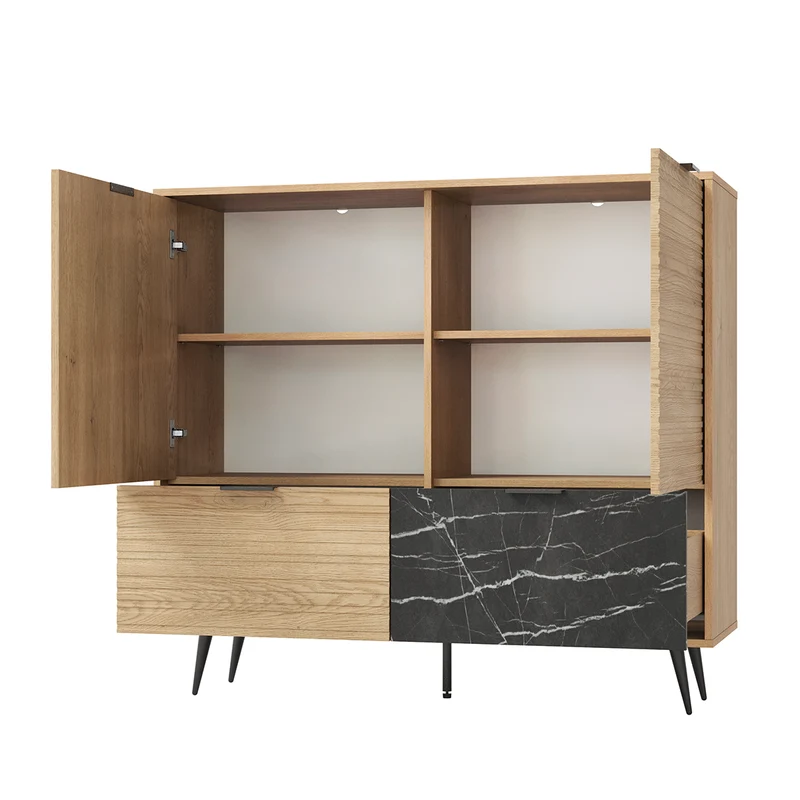 Buffet 2 portes 2 tiroirs Luka Bois et Noir