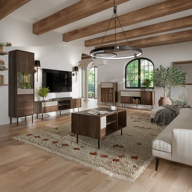 Buffet 2 portes 1 tiroir Astra Bois foncé et Cachemire