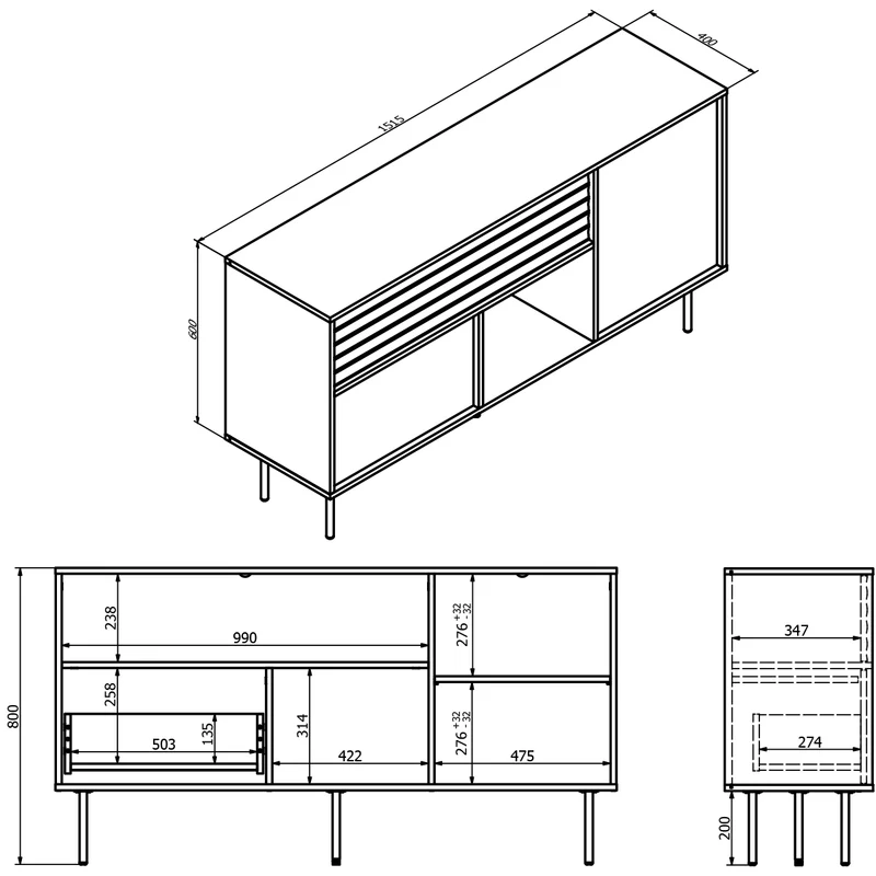 Buffet 2 portes 1 tiroir Astra Bois foncé et Cachemire