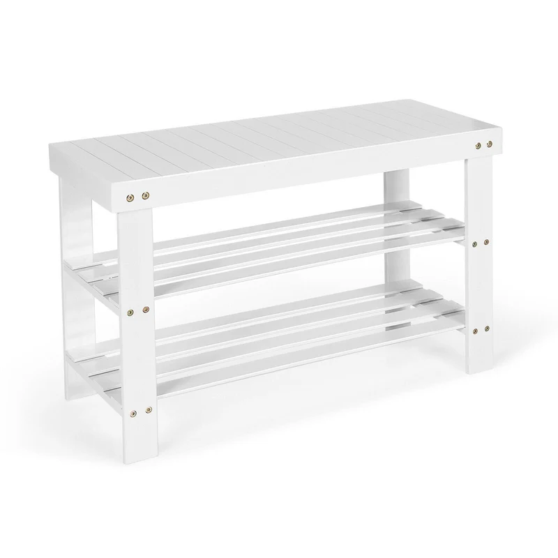 3-Tier Bamboo Shoe Bench, Holds 6 Pairs, White