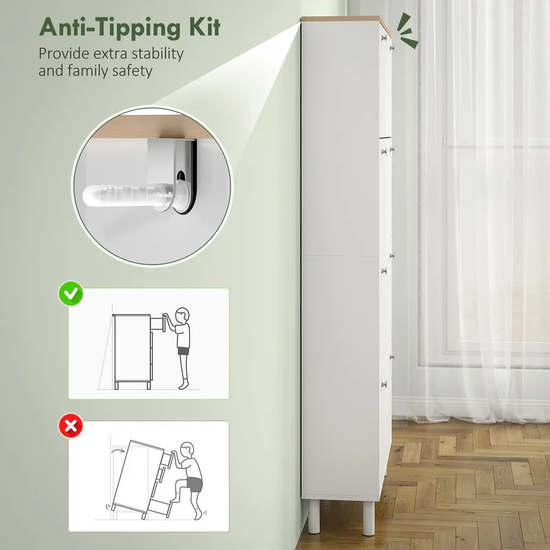 Narrow Shoe Cabinet, 4 Flip Drawers, Adjustable Shelves, Holds 24-32 Pairs, White