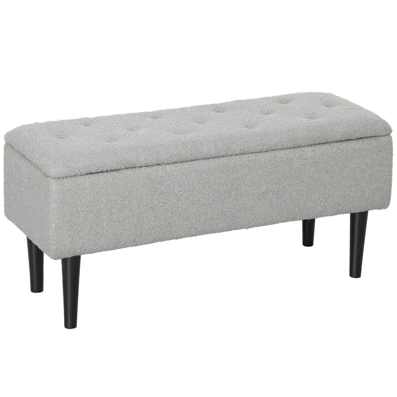 Modern Storage Bench, Ottoman with Lamb's Wool Upholstery, Grey