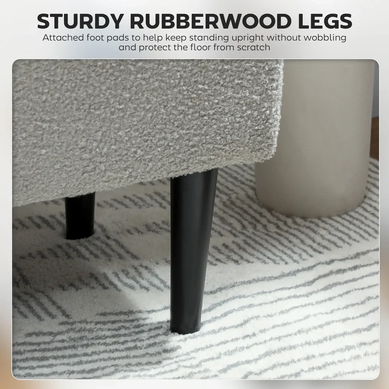 Modern Storage Bench, Ottoman with Lamb's Wool Upholstery, Grey