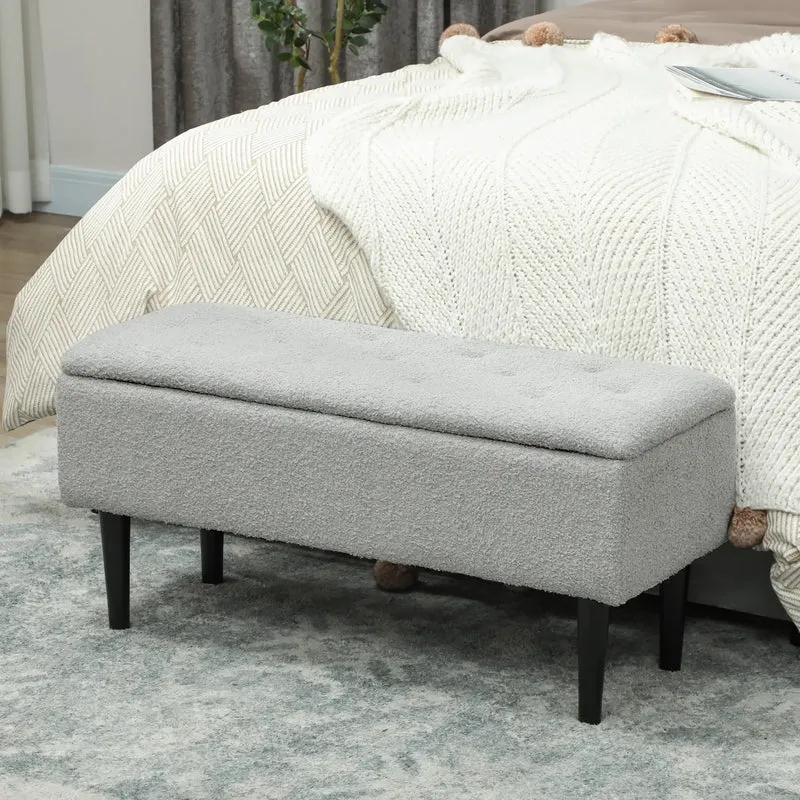 Modern Storage Bench, Ottoman with Lamb's Wool Upholstery, Grey