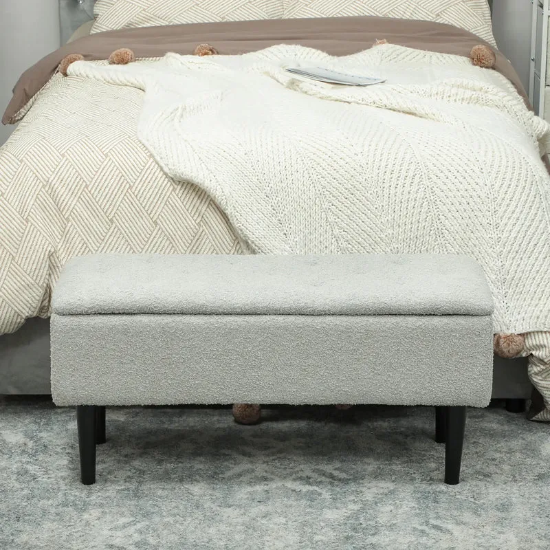Modern Storage Bench, Ottoman with Lamb's Wool Upholstery, Grey