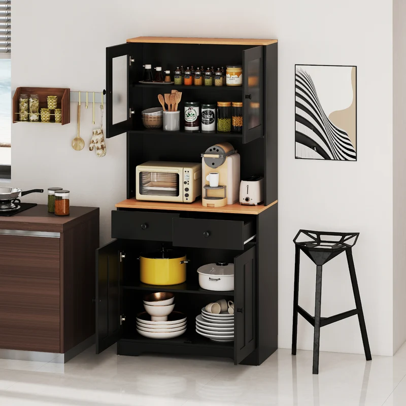 Pantry Cabinet, 2 Removable Shelves, Black
