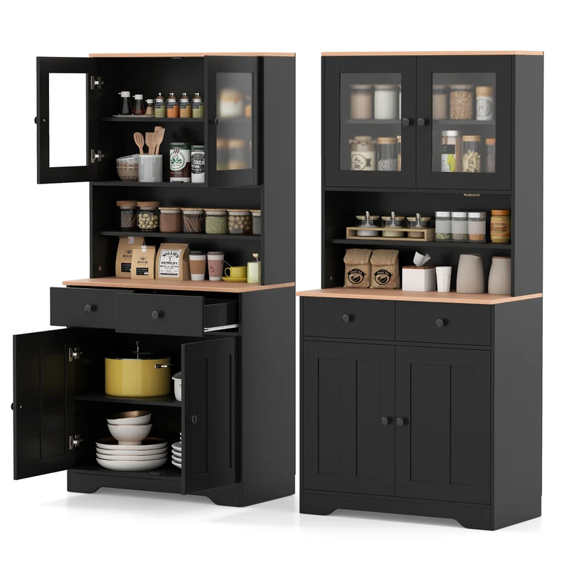 Pantry Cabinet, 2 Removable Shelves, Black