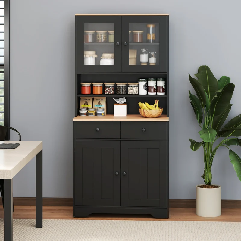Pantry Cabinet, 2 Removable Shelves, Black