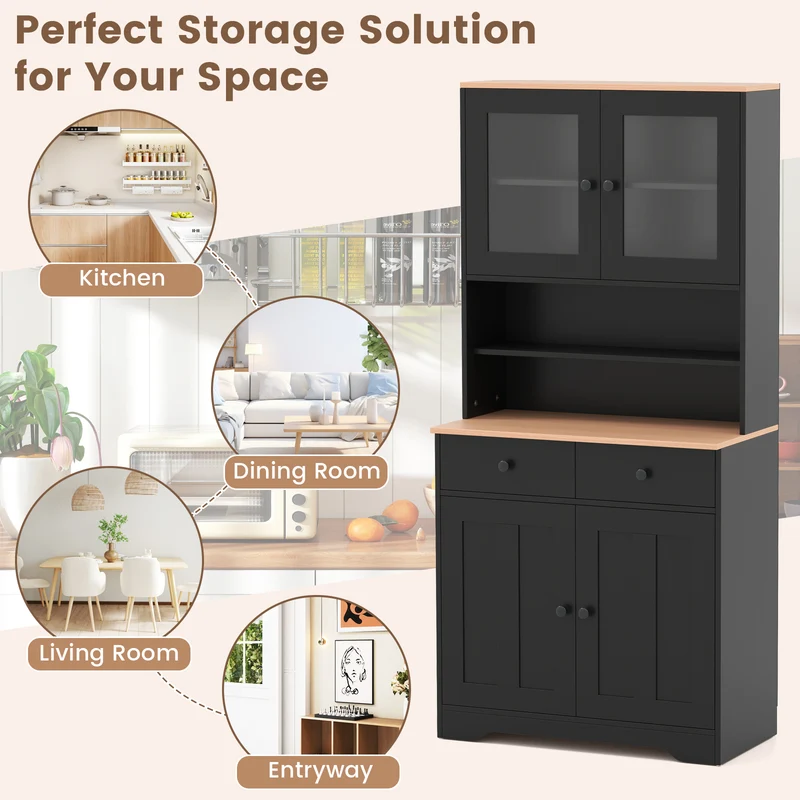 Pantry Cabinet, 2 Removable Shelves, Black