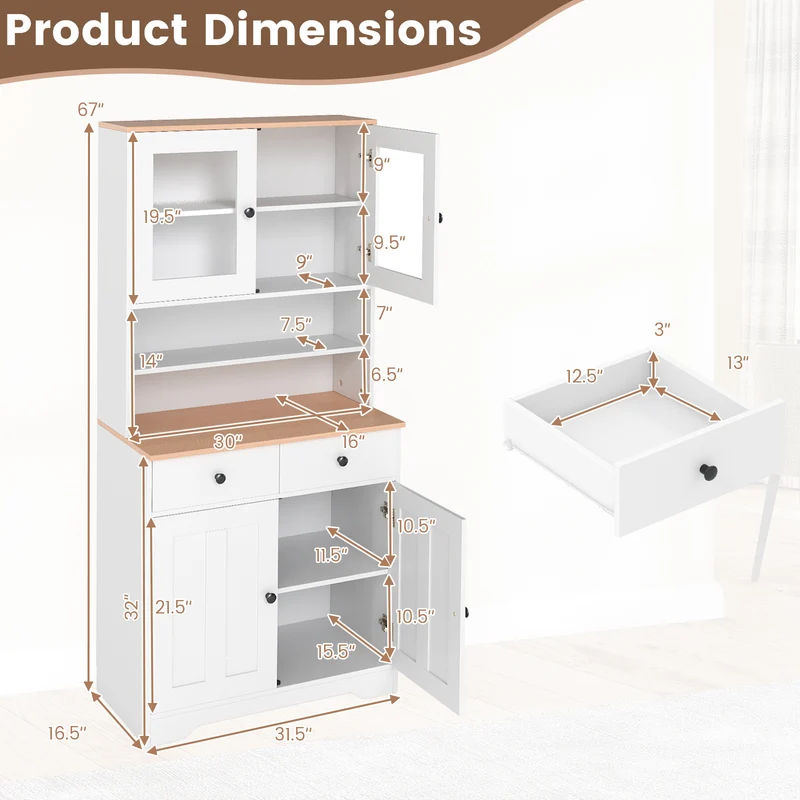Pantry Cabinet With 2 Removable Shelves, White