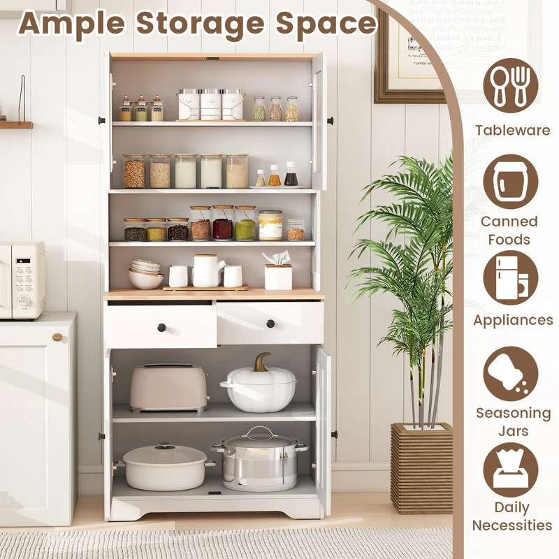 Pantry Cabinet With 2 Removable Shelves, White