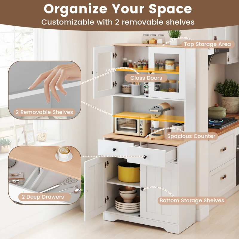 Pantry Cabinet With 2 Removable Shelves, White