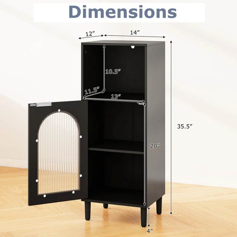 Wood Bathroom Floor Cabinet, Adjustable Shelf, Black