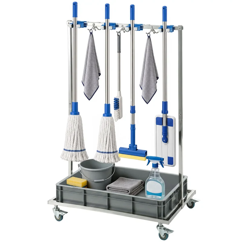 Cleaning Rolling Janitor Cart With Locking Wheels And Drip Tray