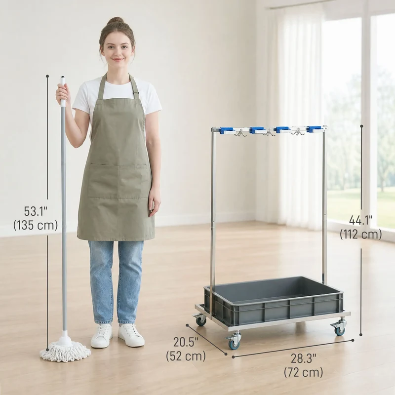 Cleaning Rolling Janitor Cart With Locking Wheels And Drip Tray