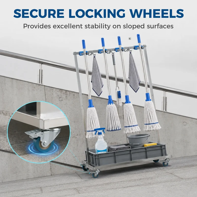 Cleaning Rolling Janitor Cart With Locking Wheels And Drip Tray