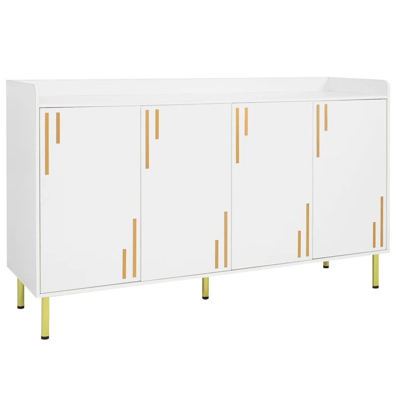 55" Buffet Cabinet, 4 Doors, Credenza, White
