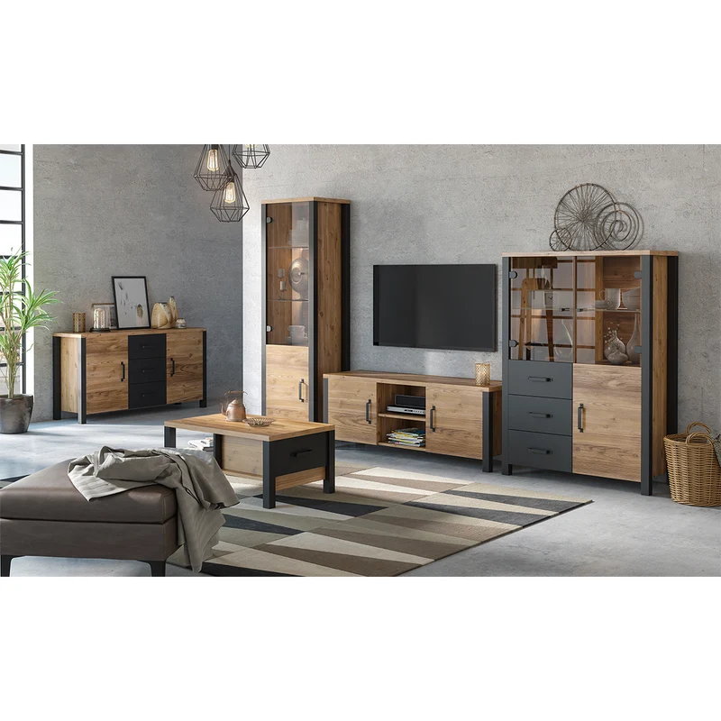 Buffet 2 portes 3 tiroirs Lyam Bois et Noir
