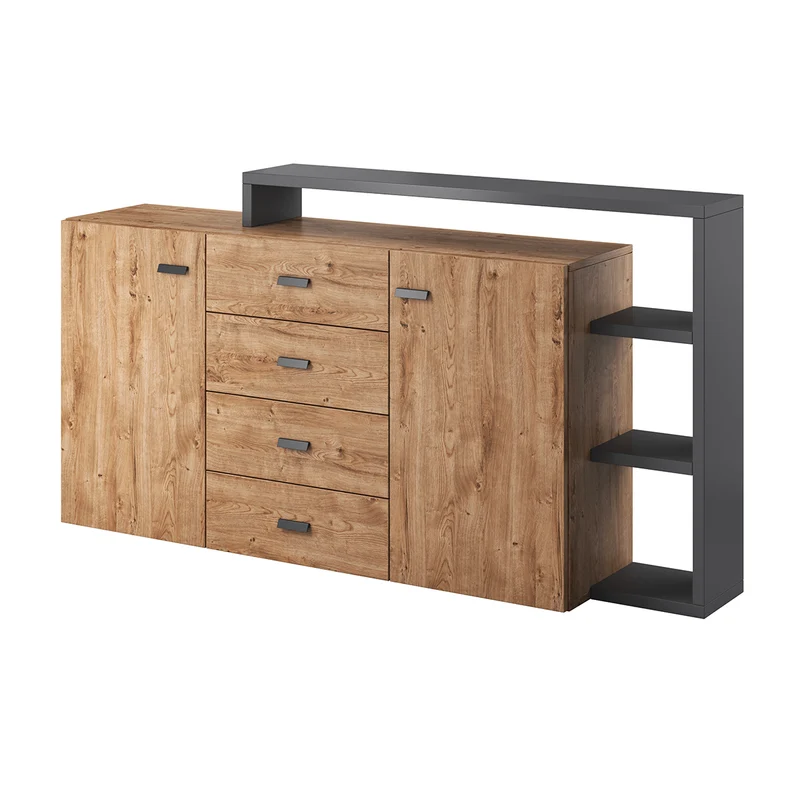 Buffet 2 portes 4 tiroirs Ilyes Bois et Gris