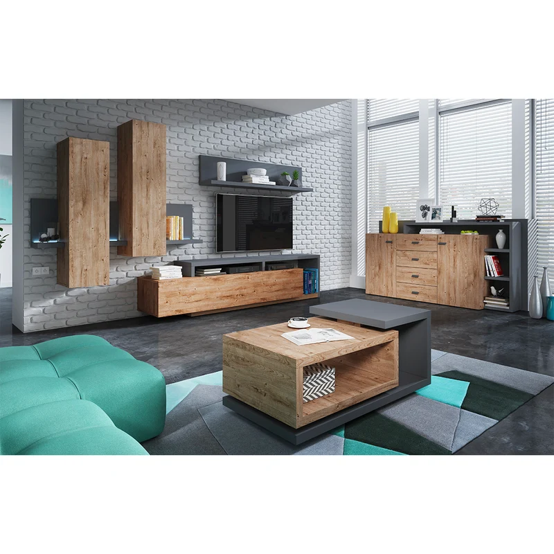 Buffet 2 portes 4 tiroirs Ilyes Bois et Gris