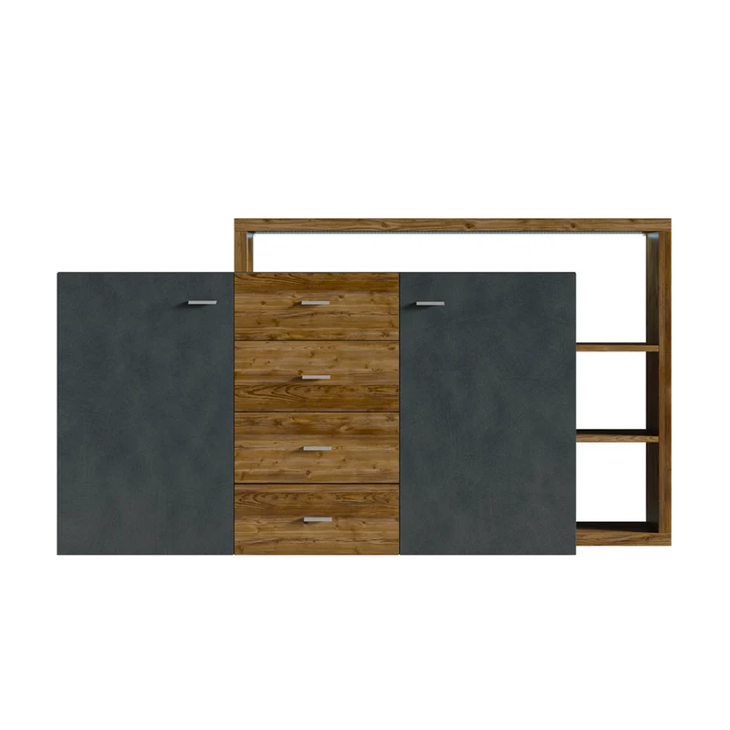 Buffet 2 portes 4 tiroirs Ilyes Gris et Bois