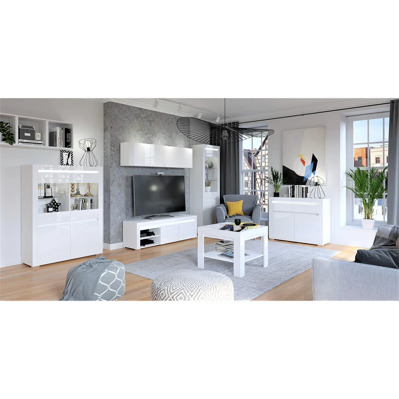 Buffet 3 portes 3 tiroirs LED inclus Kasla Blanc