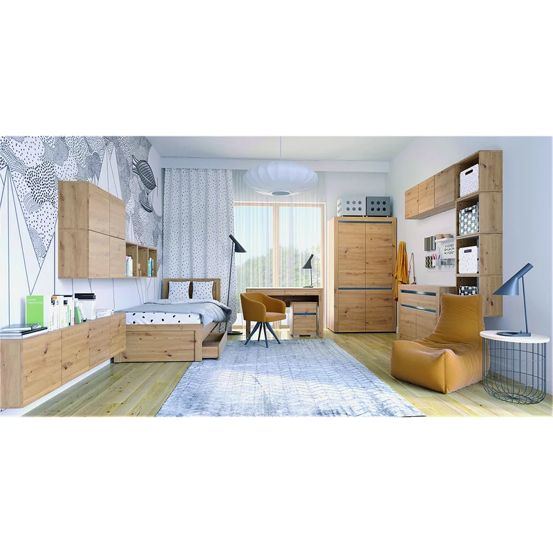 Buffet 2 portes 1 tiroir LED inclus Kasla Bois et Anthracite