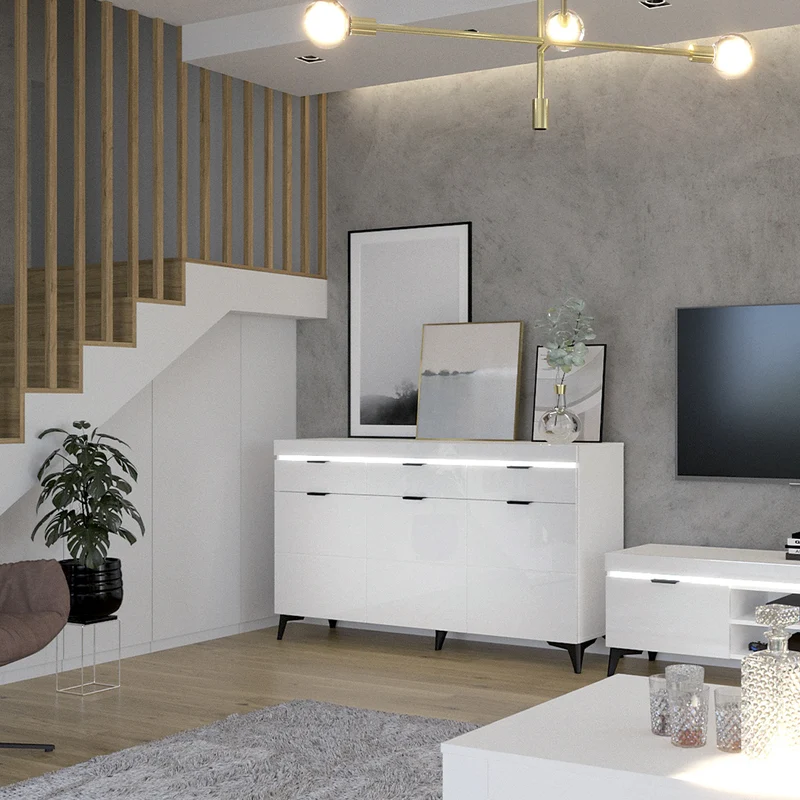 Buffet 3 portes 3 tiroirs LED inclus Ruben Blanc