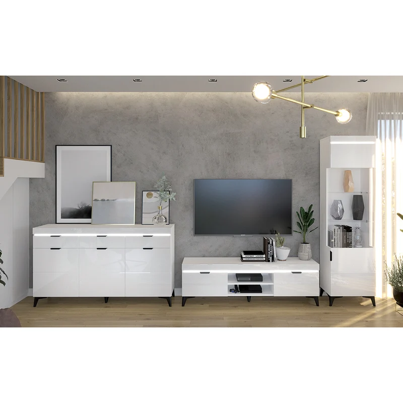 Buffet 3 portes 3 tiroirs LED inclus Ruben Blanc