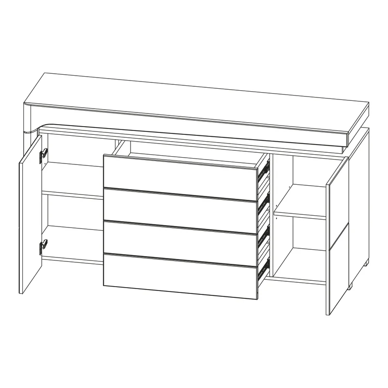 Buffet 2 portes 4 tiroirs LED inclus Teo Blanc et Bois