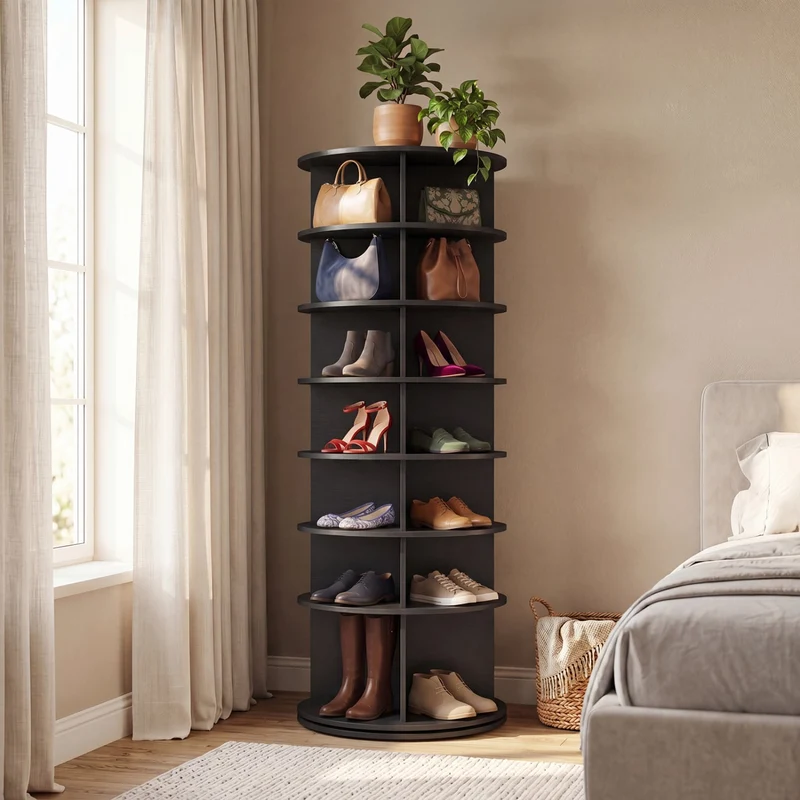 7-Tier Rotating Shoe Rack Tower, Black