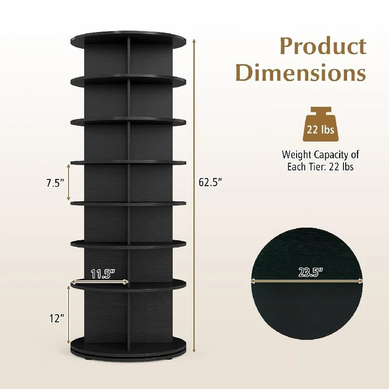 7-Tier Rotating Shoe Rack Tower, Black