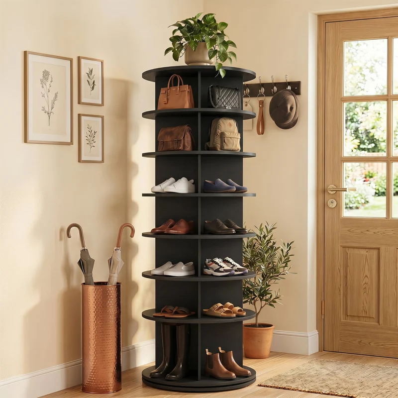 7-Tier Rotating Shoe Rack Tower, Black