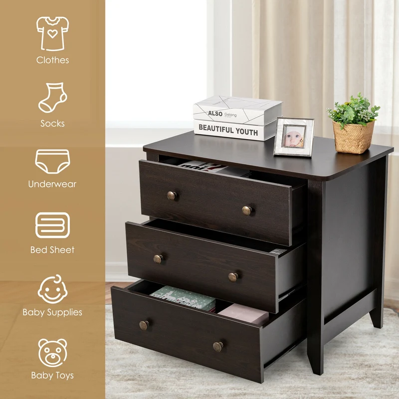 3 Drawer Dresser Chest, Black