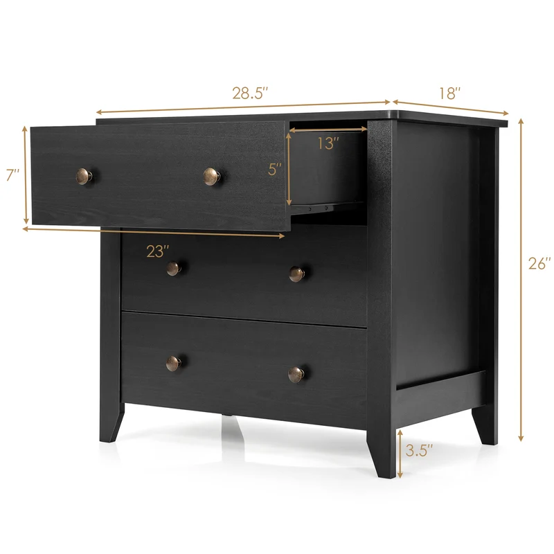 3 Drawer Dresser Chest, Black