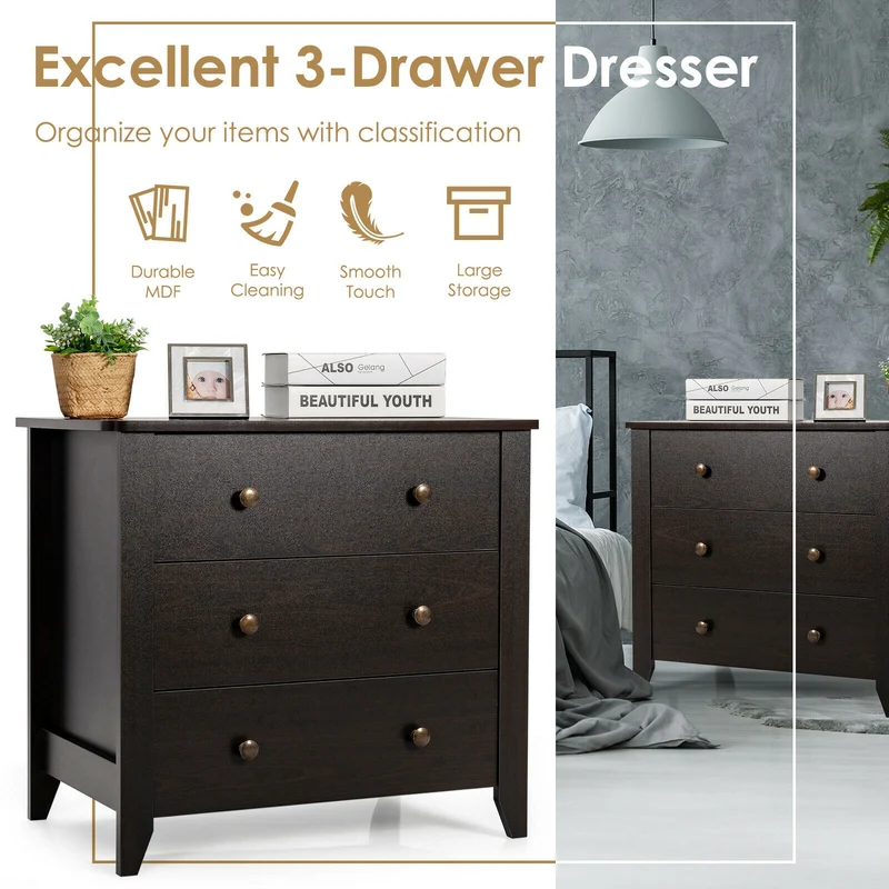 3 Drawer Dresser Chest, Black