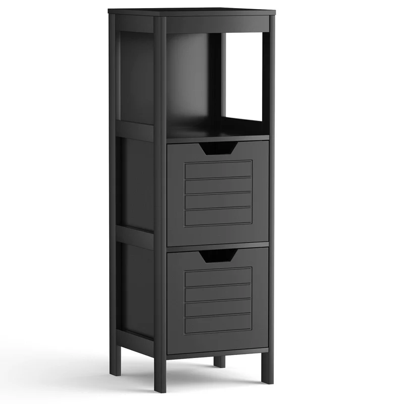 Wooden Bathroom Floor Cabinet, Storage Rack Organizer, Black