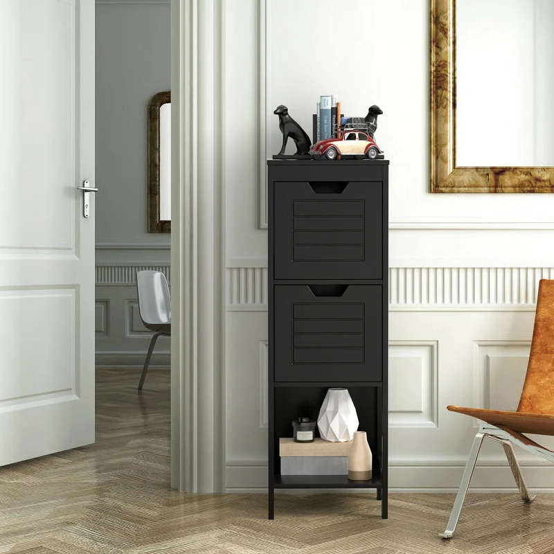 Wooden Bathroom Floor Cabinet, Storage Rack Organizer, Black