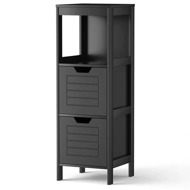 Wooden Bathroom Floor Cabinet, Storage Rack Organizer, Black