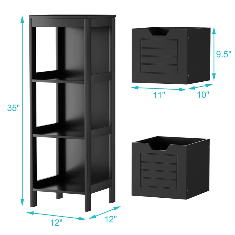 Wooden Bathroom Floor Cabinet, Storage Rack Organizer, Black