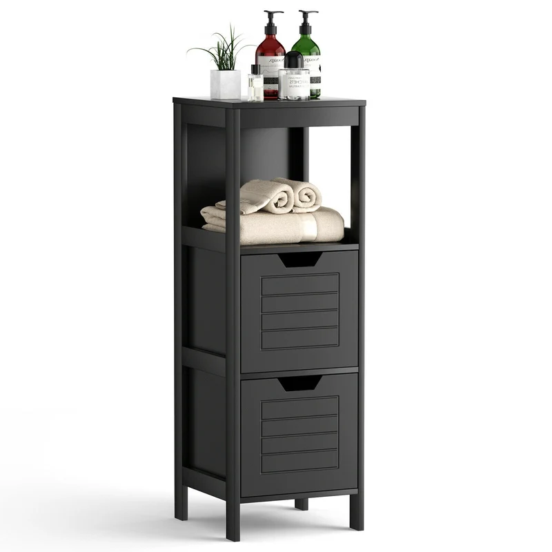 Wooden Bathroom Floor Cabinet, Storage Rack Organizer, Black