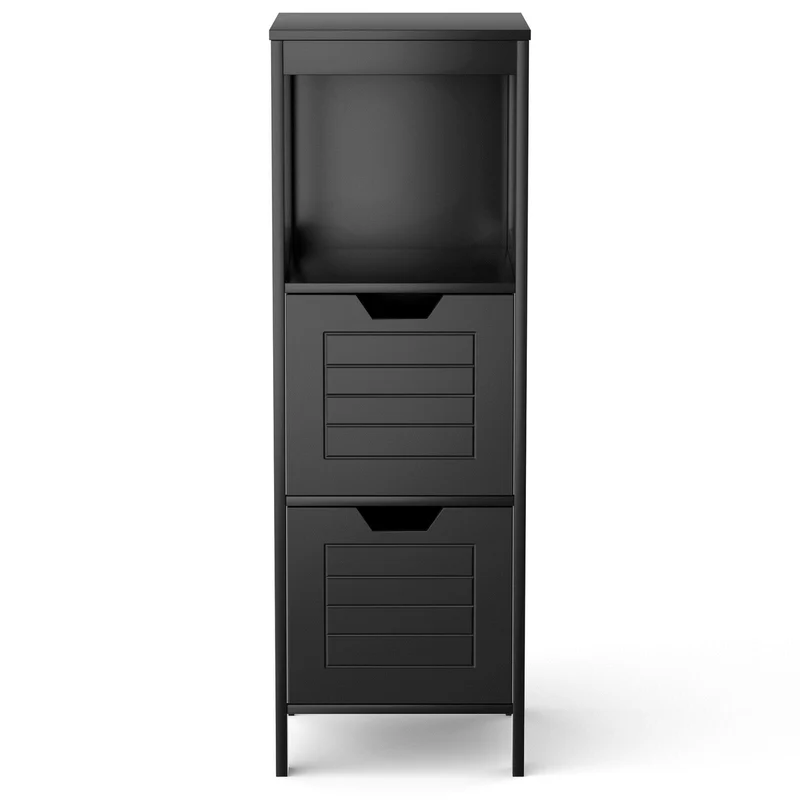 Wooden Bathroom Floor Cabinet, Storage Rack Organizer, Black