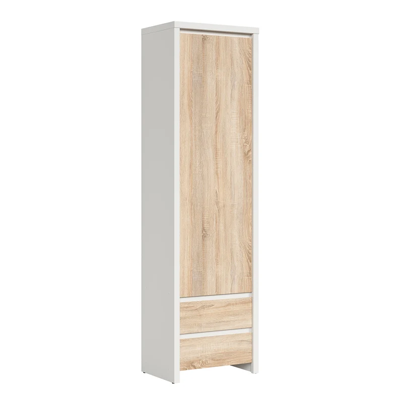 Armoire colonne 1 porte 2 tiroirs Soren Blanc et Bois
